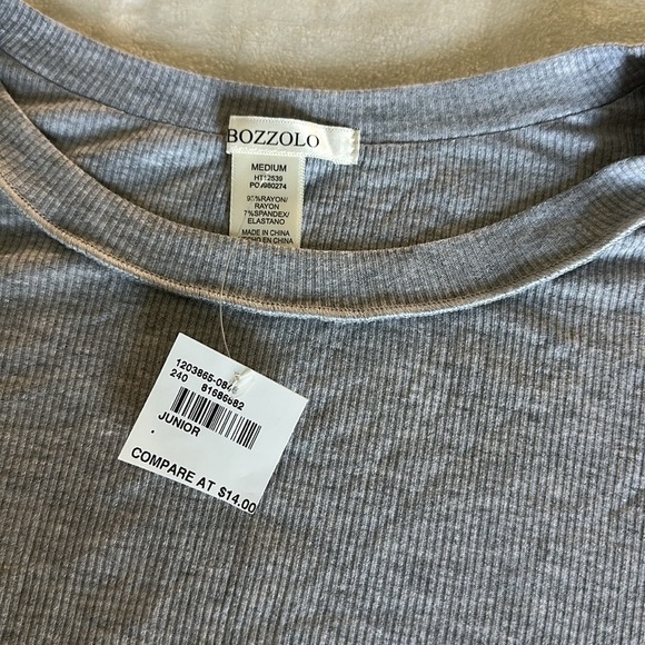 Bozzolo Gray Crop T-Shirt with Crew Neck and Short Sleeves - Picture 3 of 5